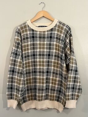 Vintage 90’s Scottish Isle tartan check hand framed sweater academia preppy